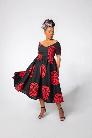 Theresa Red And Black Dress Clothing