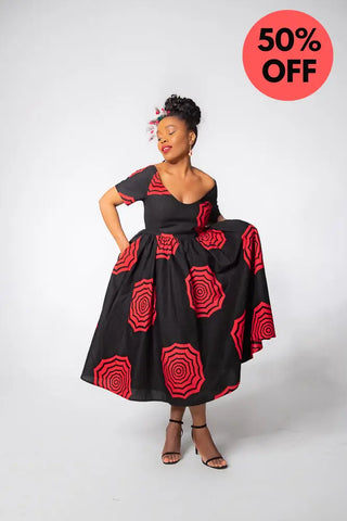 Theresa Red And Black Dress Clothing