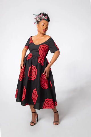 Theresa Red And Black Dress Clothing
