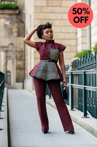 Tiwa Burgundy Peplum Top Women’s Dress