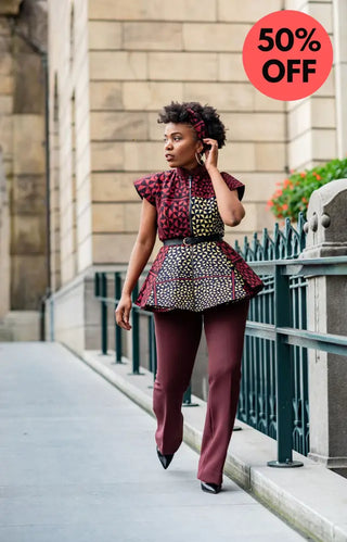 Tiwa Burgundy Peplum Top Women’s Dress