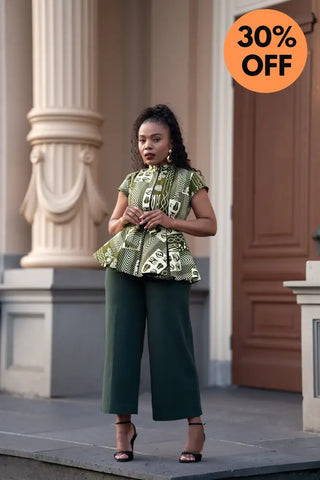 TIWA GREEN PEPLUM TOP Shirts & Tops
