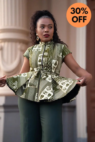 TIWA GREEN PEPLUM TOP Shirts & Tops