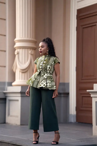 TIWA GREEN PEPLUM TOP Shirts & Tops