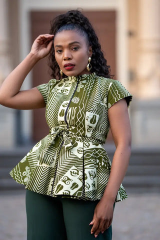 TIWA GREEN PEPLUM TOP Shirts & Tops