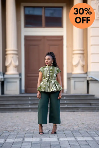 TIWA GREEN PEPLUM TOP Shirts & Tops