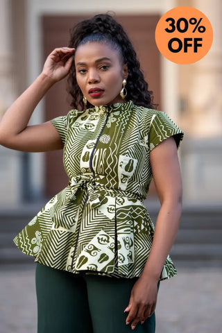 TIWA GREEN PEPLUM TOP Shirts & Tops