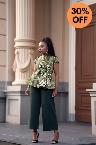 TIWA GREEN PEPLUM TOP Shirts & Tops