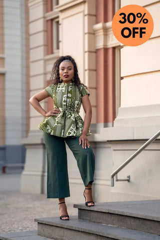 TIWA GREEN PEPLUM TOP Shirts & Tops