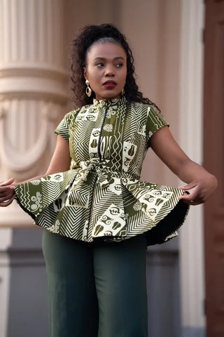 TIWA GREEN PEPLUM TOP Shirts & Tops