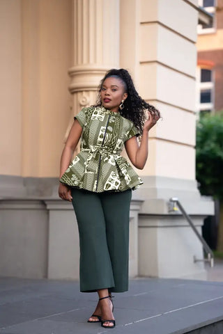 TIWA GREEN PEPLUM TOP Shirts & Tops
