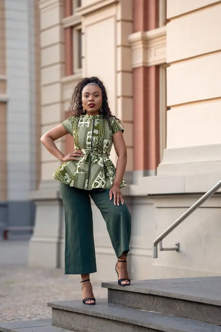TIWA GREEN PEPLUM TOP Shirts & Tops