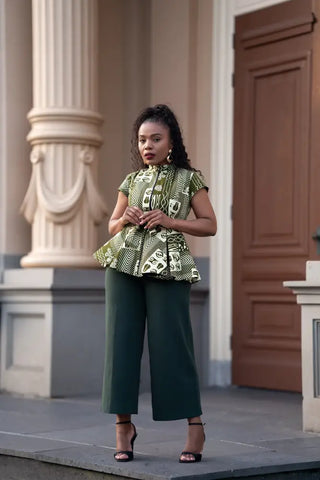 TIWA GREEN PEPLUM TOP Shirts & Tops