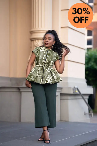 TIWA GREEN PEPLUM TOP Shirts & Tops