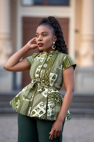 TIWA GREEN PEPLUM TOP Shirts & Tops