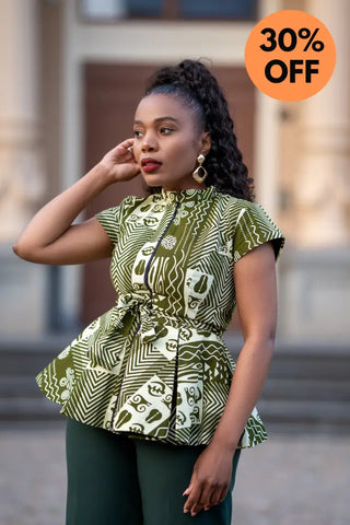 TIWA GREEN PEPLUM TOP Shirts & Tops