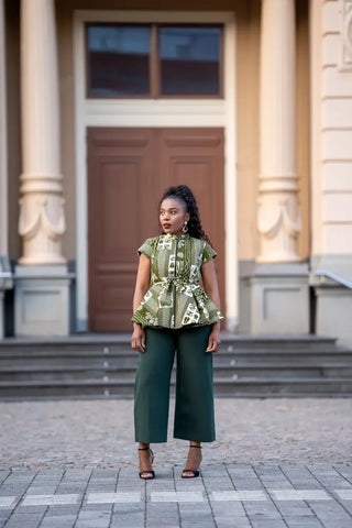 TIWA GREEN PEPLUM TOP Shirts & Tops