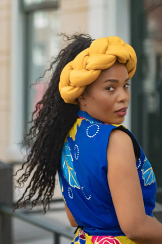 YELLOW BRAIDED TURBAN HEADWRAPS