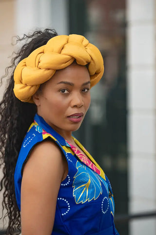 YELLOW BRAIDED TURBAN HEADWRAPS