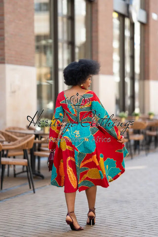 ZANELE BLUE AND RED MIDI DRESS Women’s Dress