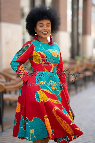 ZANELE BLUE AND RED MIDI DRESS Women’s Dress