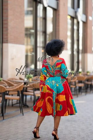 ZANELE BLUE AND RED MIDI DRESS Women’s Dress