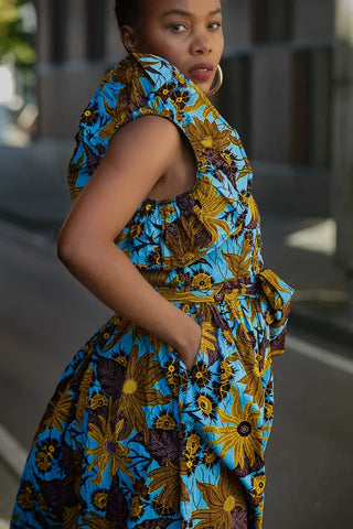 Zendaya Blue And Brown Floral Midi Dress
