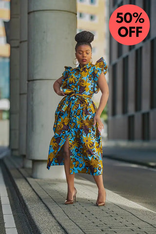 Zendaya Blue And Brown Floral Midi Dress