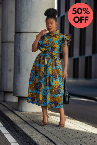 Zendaya Blue And Brown Floral Midi Dress