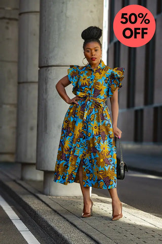 Zendaya Blue And Brown Floral Midi Dress