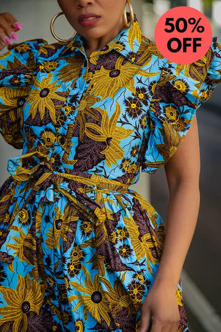Zendaya Blue And Brown Floral Midi Dress