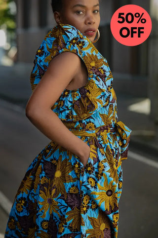 Zendaya Blue And Brown Floral Midi Dress