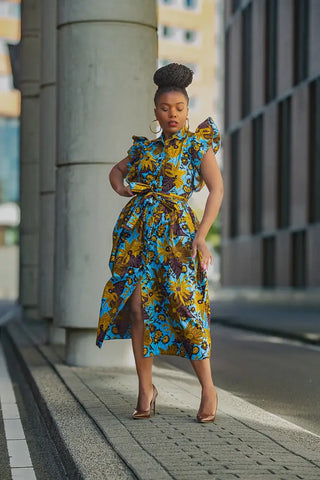 Zendaya Blue And Brown Floral Midi Dress