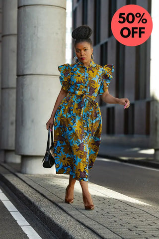 Zendaya Blue And Brown Floral Midi Dress