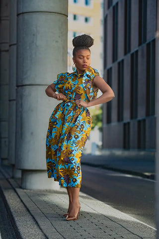 Zendaya Blue And Brown Floral Midi Dress