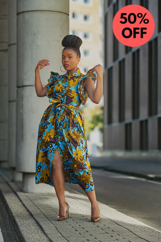 Zendaya Blue And Brown Floral Midi Dress