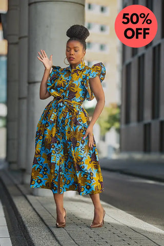 Zendaya Blue And Brown Floral Midi Dress