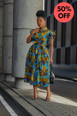 Zendaya Blue And Brown Floral Midi Dress