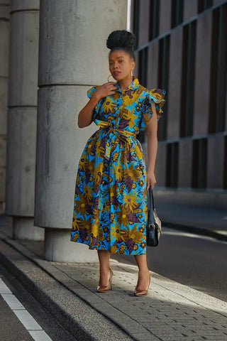 Zendaya Blue And Brown Floral Midi Dress