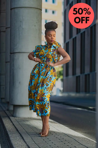 Zendaya Blue And Brown Floral Midi Dress