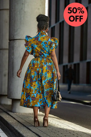 Zendaya Blue And Brown Floral Midi Dress