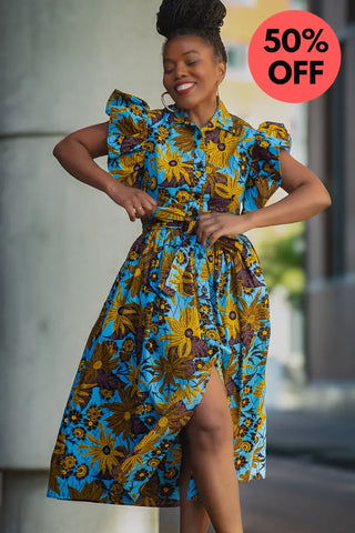Zendaya Blue And Brown Floral Midi Dress