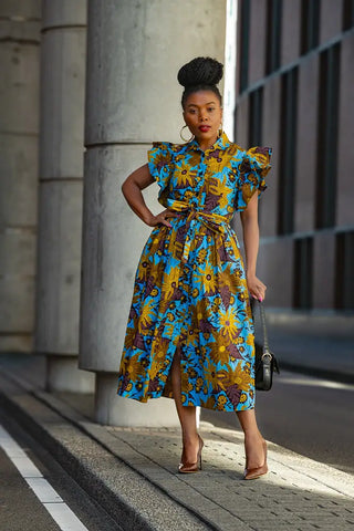 Zendaya Blue And Brown Floral Midi Dress