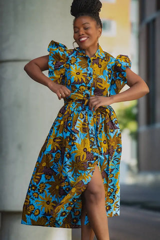 Zendaya Blue And Brown Floral Midi Dress