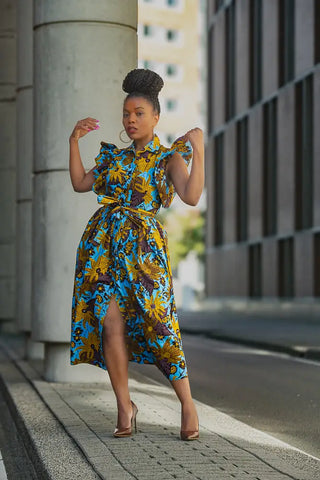 Zendaya Blue And Brown Floral Midi Dress