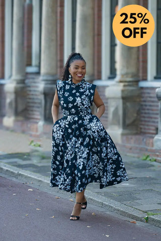 ZINHLE BLACK AND WHITE MIDI DRESS Women’s Dress