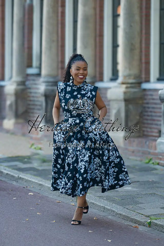 ZINHLE BLACK AND WHITE MIDI DRESS Women’s Dress