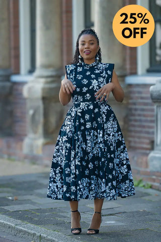 ZINHLE BLACK AND WHITE MIDI DRESS Women’s Dress