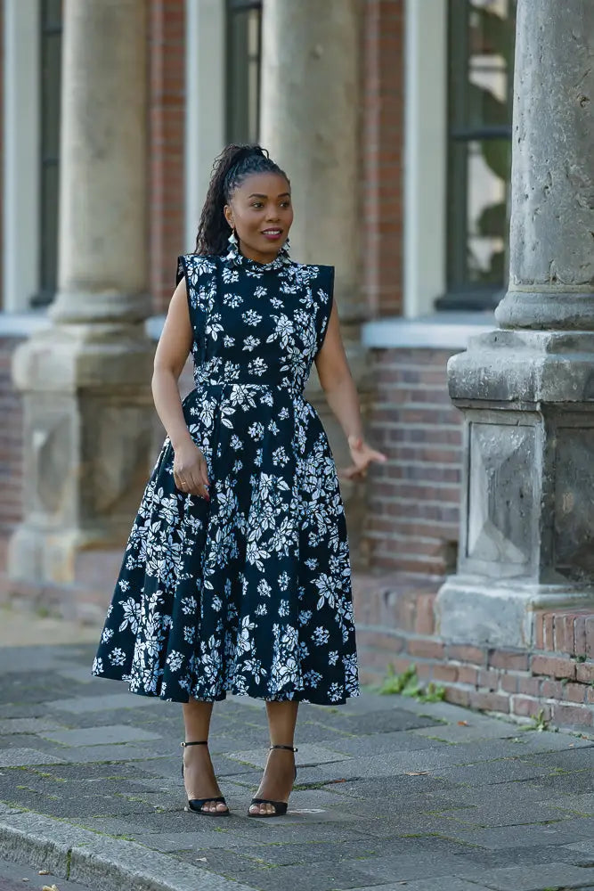 ZINHLE BLACK AND WHITE MIDI DRESS Women’s Dress