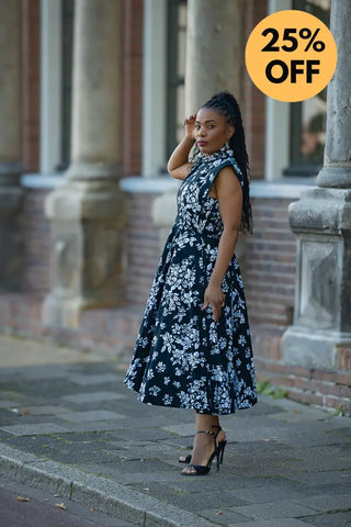 ZINHLE BLACK AND WHITE MIDI DRESS Women’s Dress